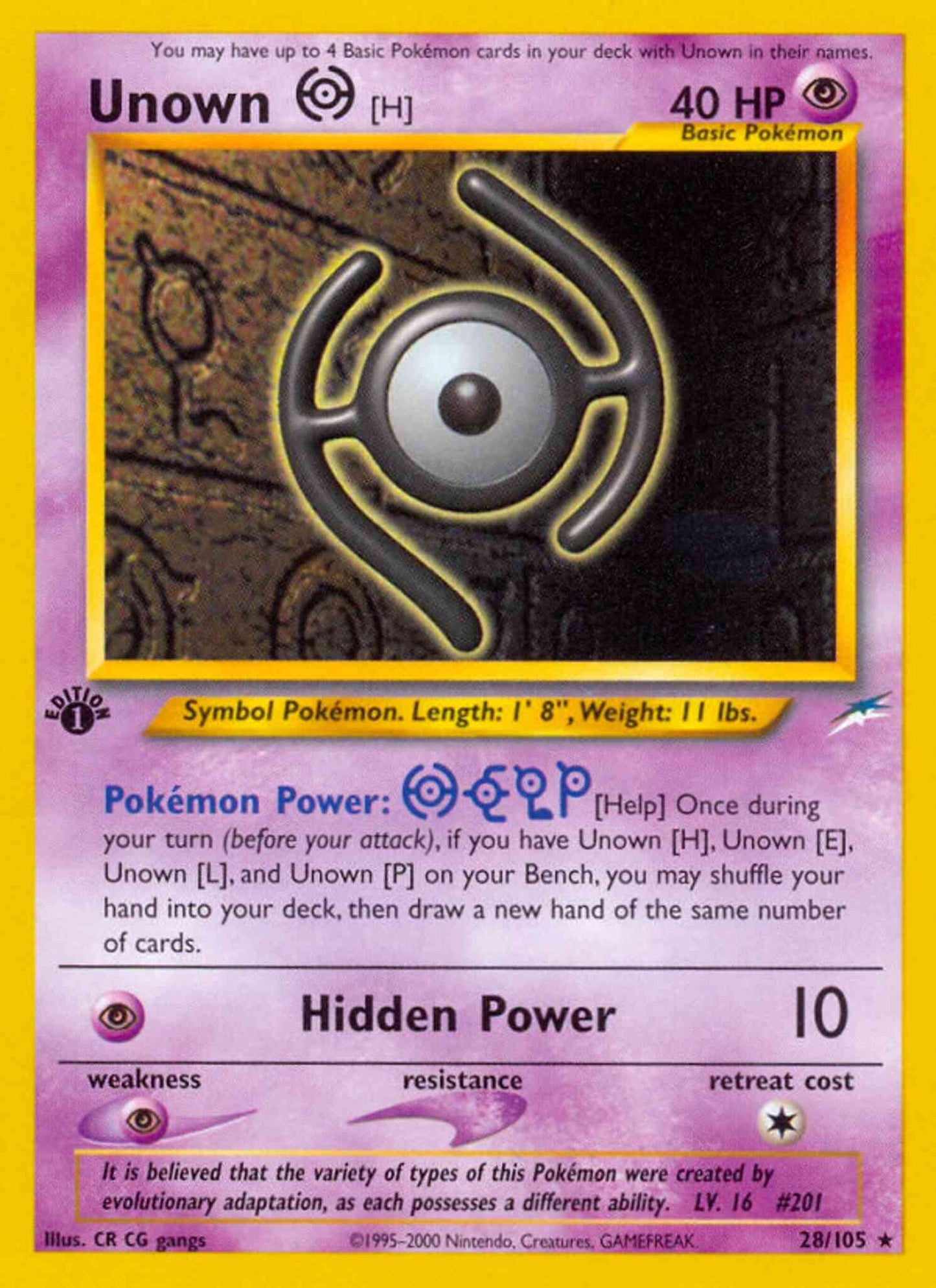 Unown - 1st Edition [H] - 28/105 - Rare - 1st Edition [neo4-28] [Non-Holo]