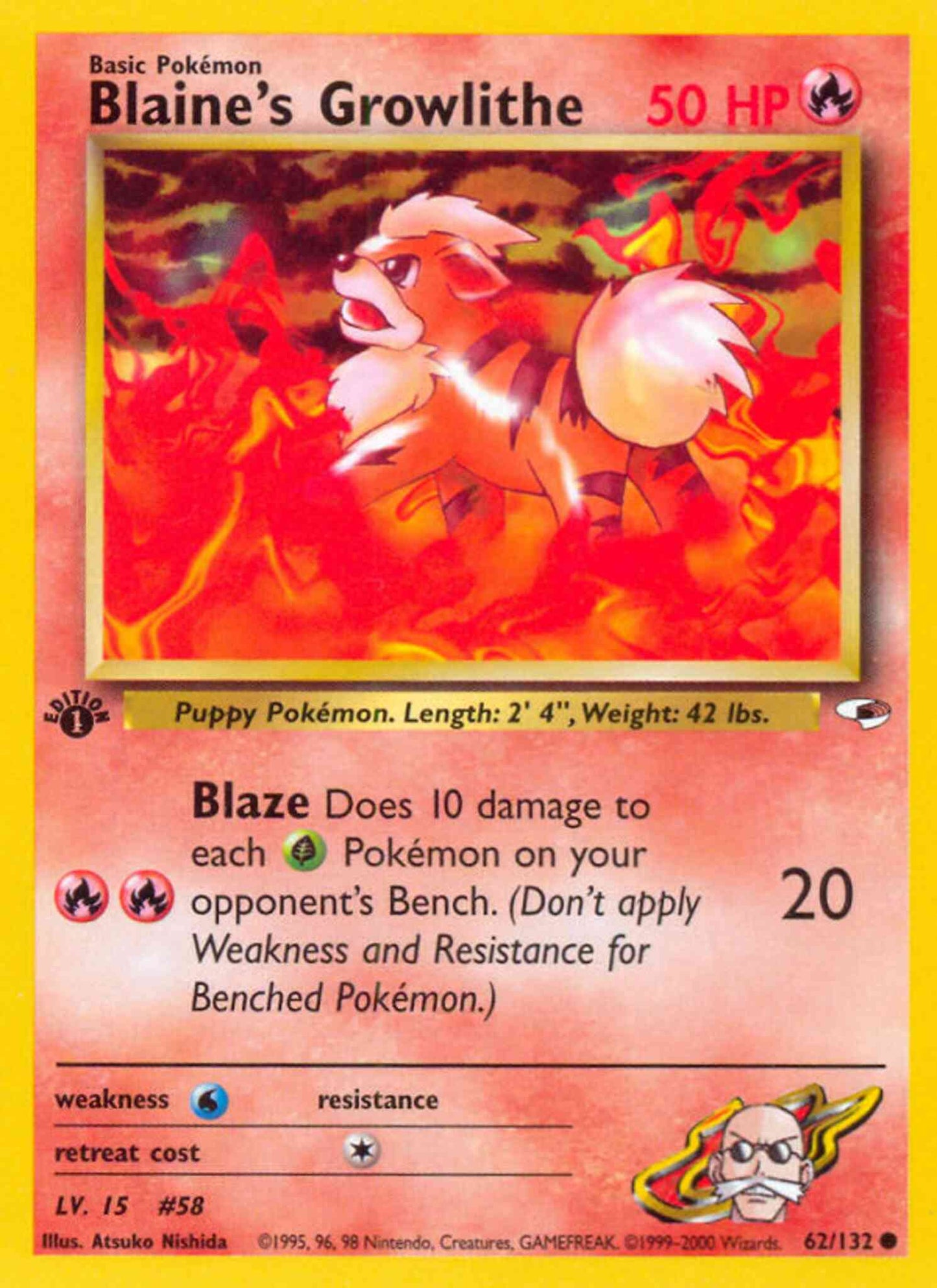 Blaine's Growlithe - 62/132 - Common - 1st Edition [gym1-62] [Non-Holo]