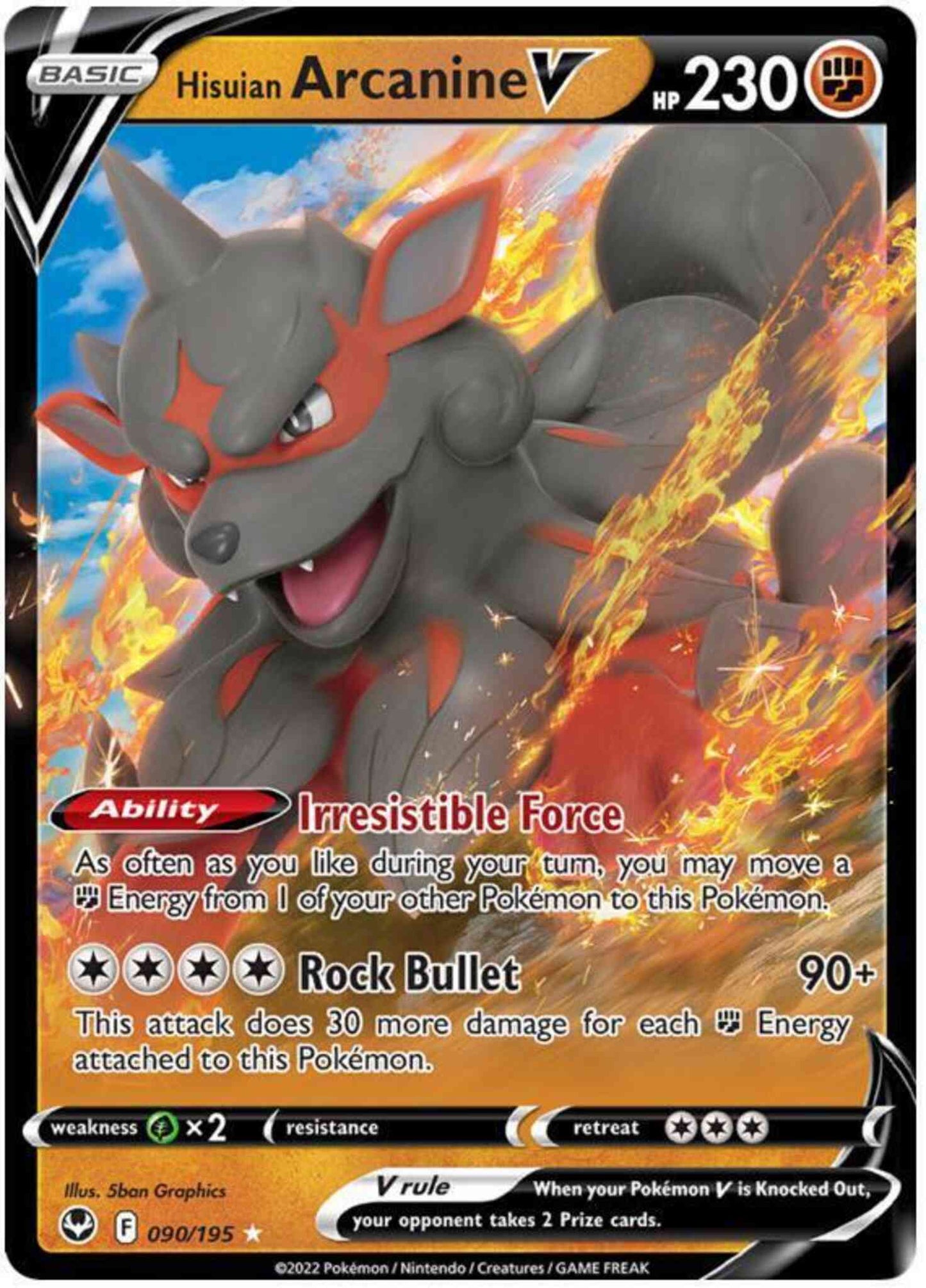 Hisuian Arcanine V - 090/195 - Rare Holo V [swsh12-090] [Ultra]
