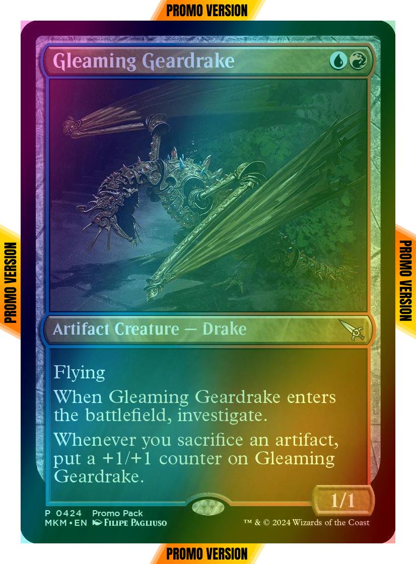 Gleaming Geardrake [424] [Dark Frame Promo Pack] [Murders at Karlov Manor] [Foil]