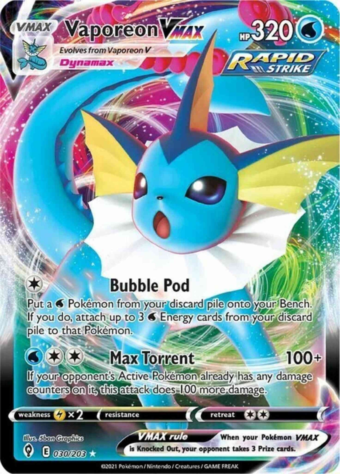 Vaporeon VMAX - 030/203 - Rare Holo VMAX [swsh7-030] [Ultra]