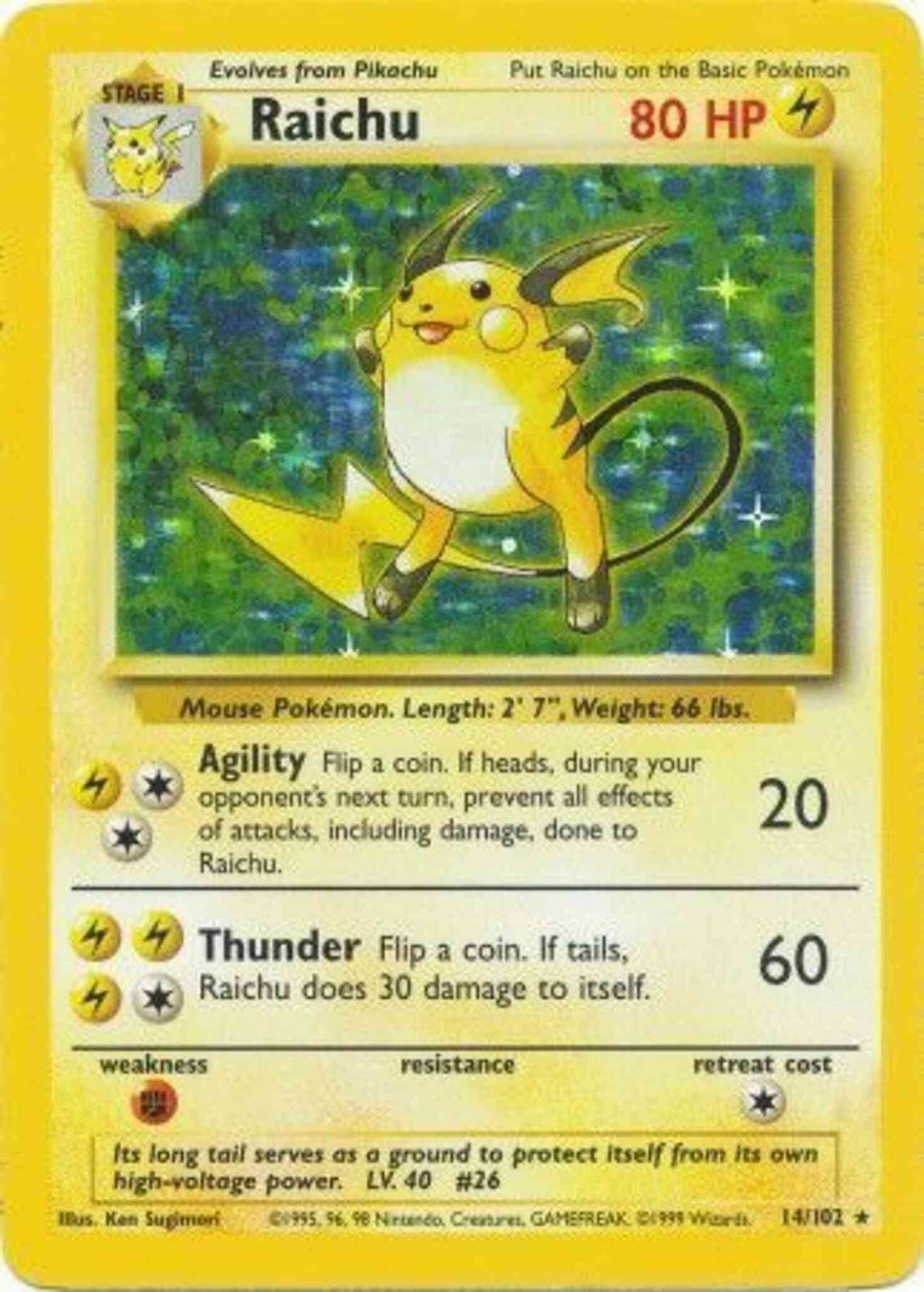 Raichu - 14/102 - Rare - Shadowless [base1S-14] [Holo]