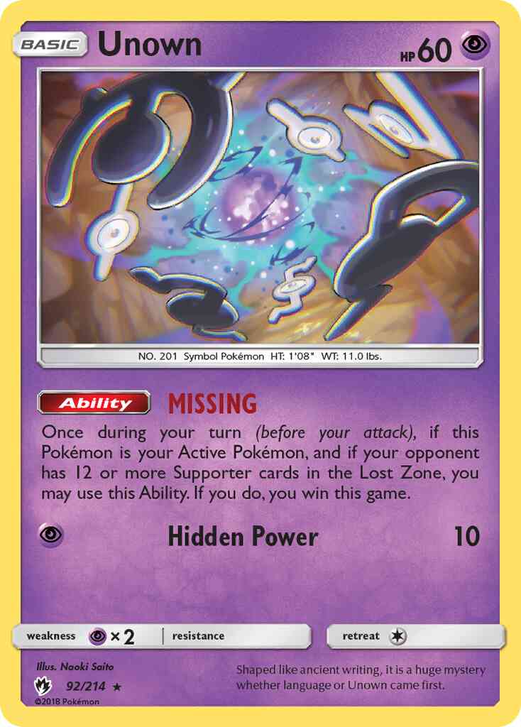 Unown - 92/214 - Rare [sm8-92] [Reverse Holo]