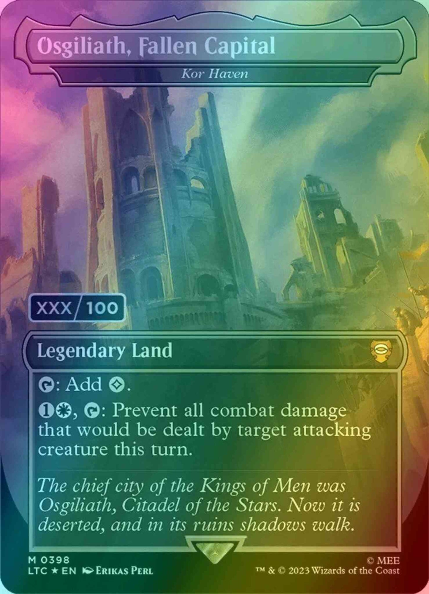 Osgiliath, Fallen Capital - Kor Haven - Serial Numbered [398z] [Borderless] [Realms and Relics] [The Lord of the Rings: Tales of Middle-earth: Commander] [Foil]