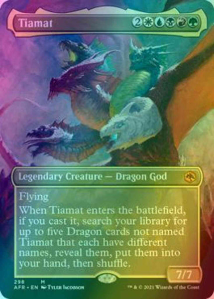 tiamat mtg card price [298] [Borderless] [Adventures in the Forgotten Realms] [Foil] – Face to Face Games Type:AMBER & EMERALD Magic Set_Ikoria then shuffle MTG Magic the Gathering