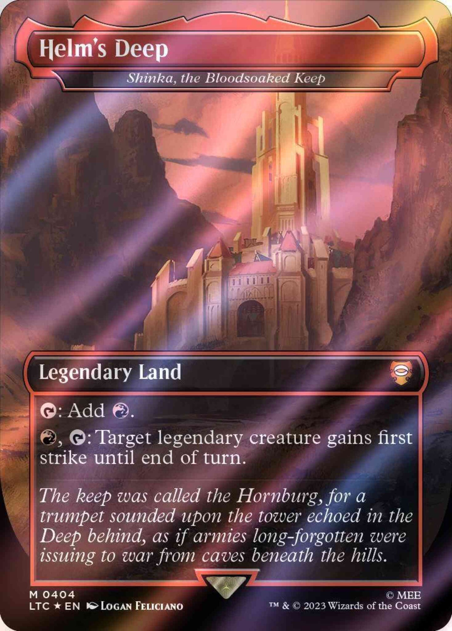 Helm's Deep - Shinka, the Bloodsoaked Keep [404] [Borderless] [Realms and Relics] [The Lord of the Rings: Tales of Middle-earth: Commander] [Surge Foil]