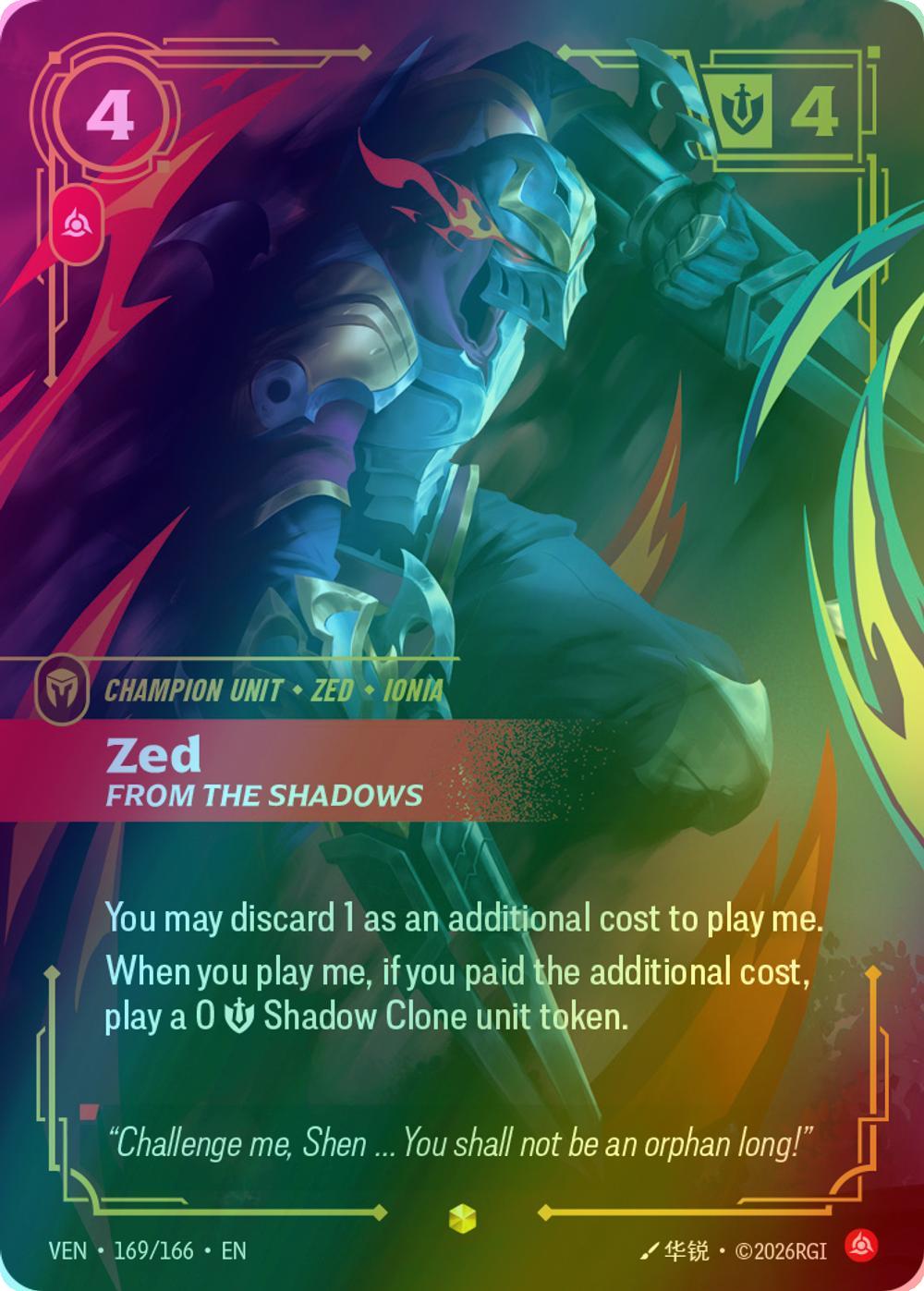 Zed, From the Shadows (Overnumbered) - 169/166 [Vendetta] [Foil]