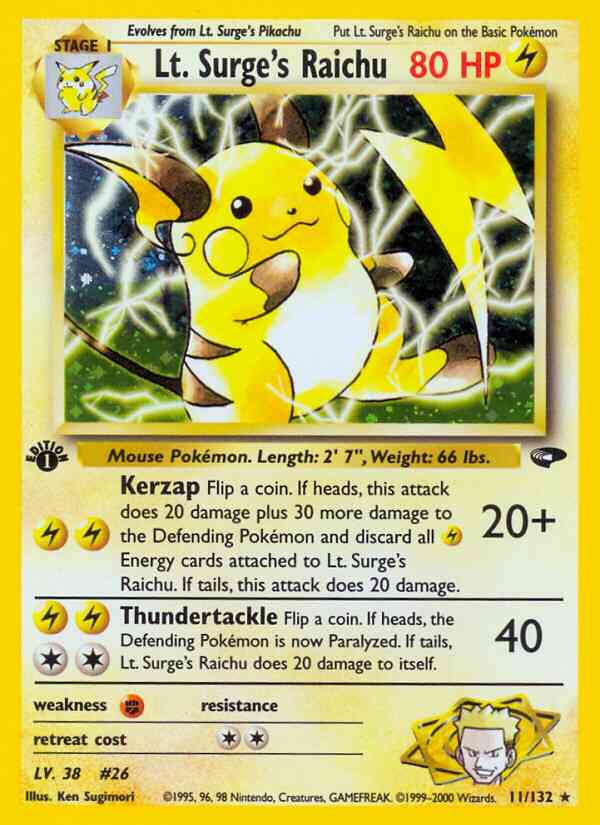 Lt. Surge's Raichu - 11/132 - Rare - 1st Edition [gym2-11] [Holo]