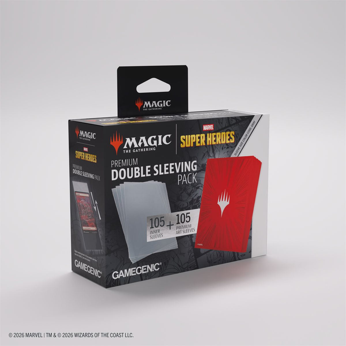 Gamegenic MTG Double Sleeve Pack Premium Art Sleeves - Standard Size - 105ct - Marvel Super Heroes - Comic Burst Red