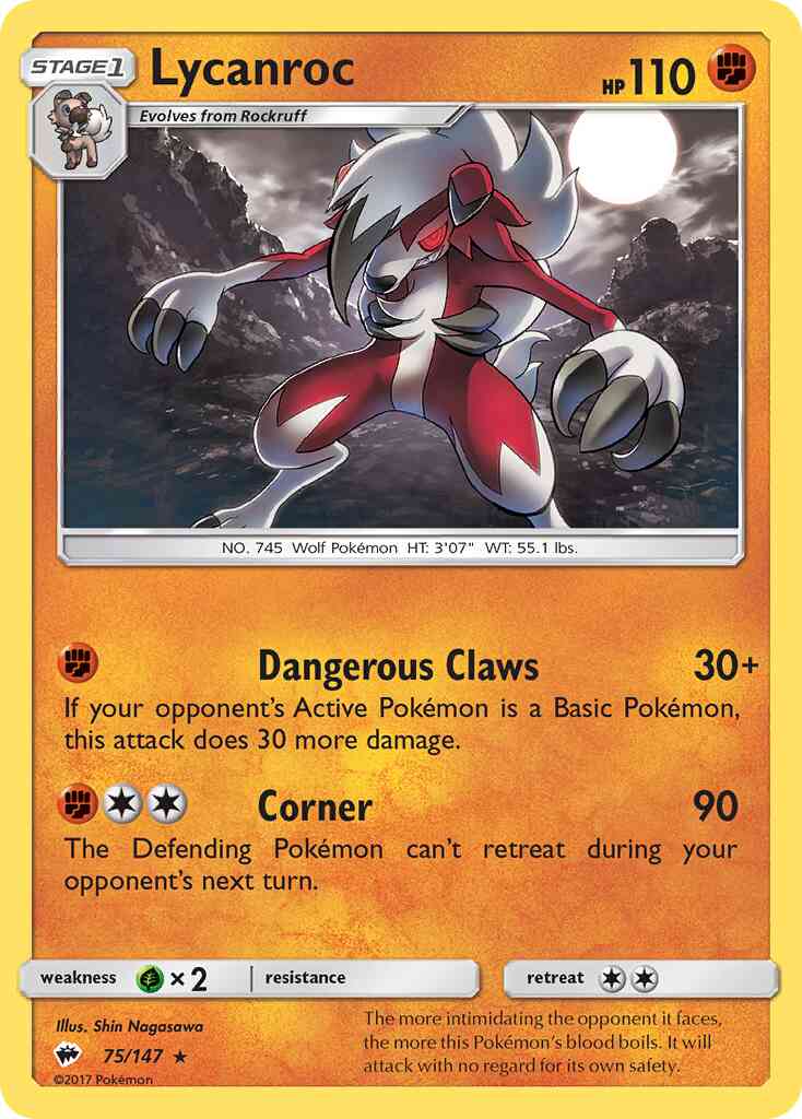 Lycanroc - 75/147 - Rare Holo [sm3-75] [Reverse Holo]