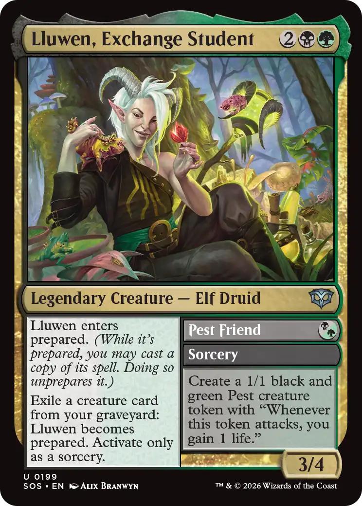 Lluwen, Exchange Student // Pest Friend [199] [Secrets of Strixhaven] [Non-Foil]