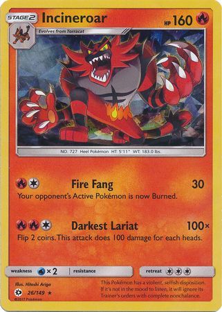 Incineroar - Cracked Ice Holo - 26/149 - Rare [sm1-26] [Holo]