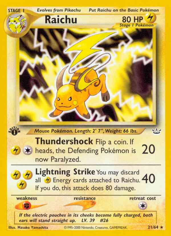 Raichu - 21/64 - Rare - 1st Edition [neo3-21] [Non-Holo]