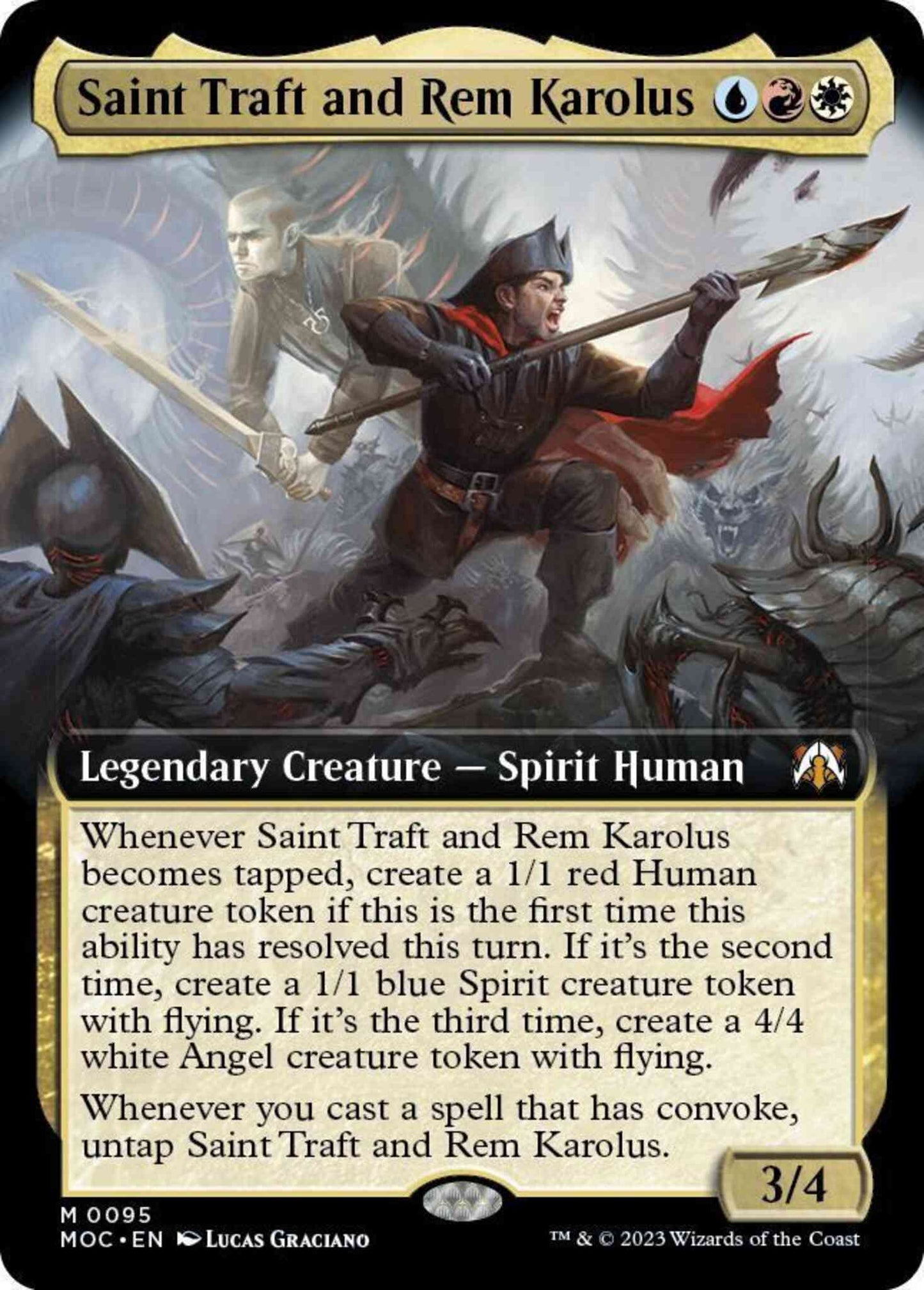 Saint Traft and Rem Karolus [95] [Extended Art] [March of the Machine: Commander] [Non-Foil]