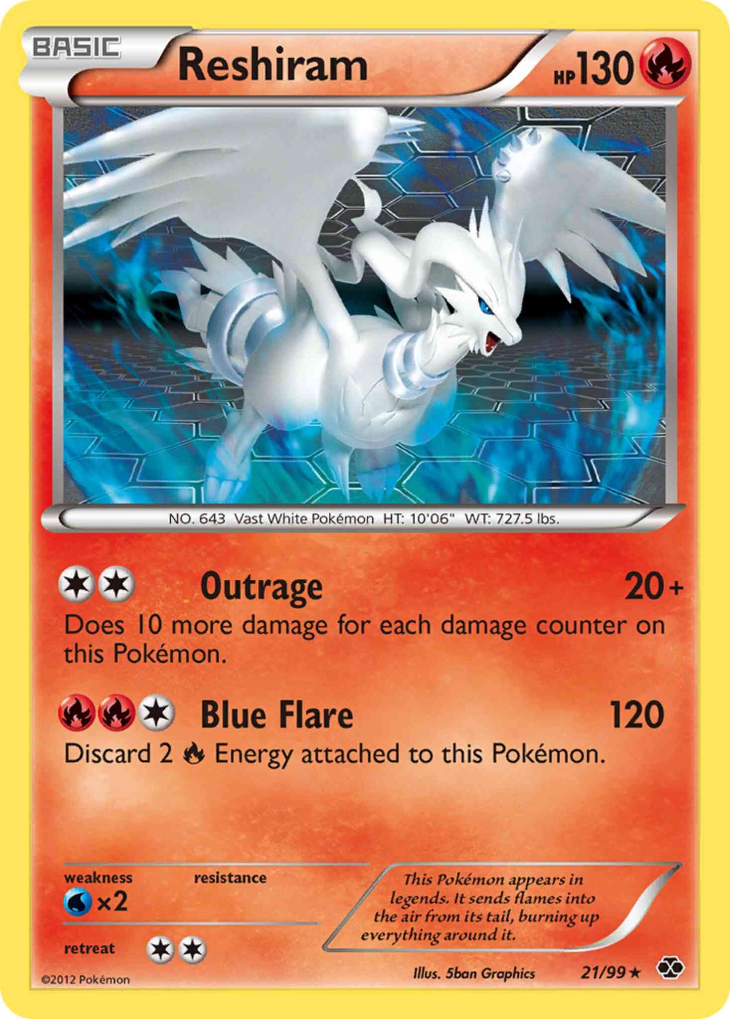 Reshiram - 21/99 - Rare [bw4-21] [Reverse Holo]