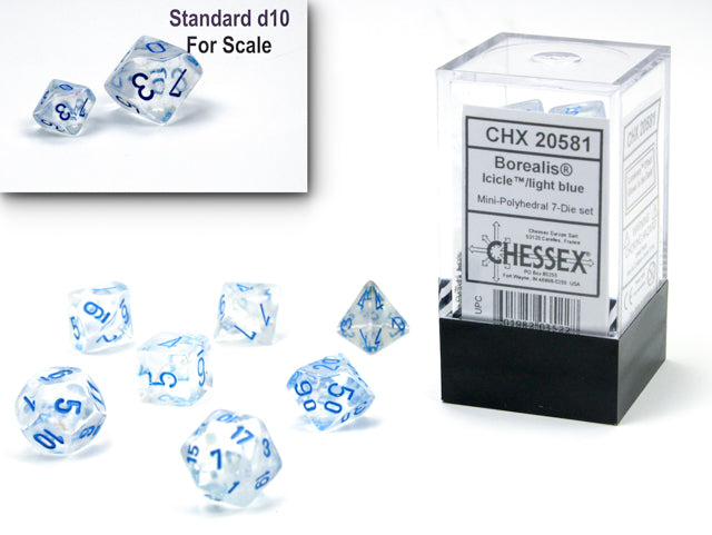 Chessex Borealis Dice - Set of 7 - Mini-Hedral - Icicle/Light-Blue