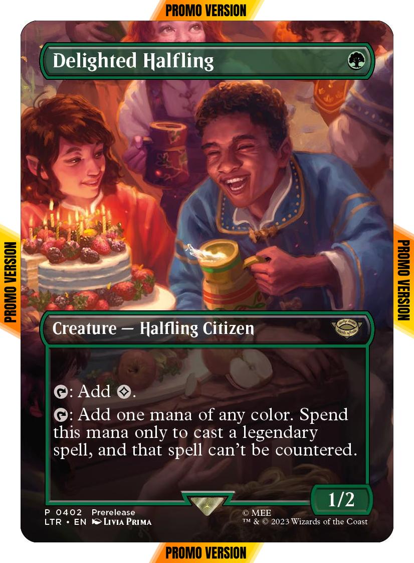 Delighted Halfling [402] [Borderless] [Prerelease] [The Lord of the Rings: Tales of Middle-earth] [Non-Foil]