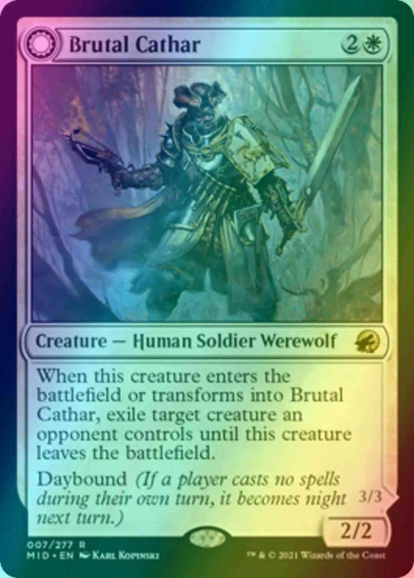 Brutal Cathar // Moonrage Brute [7] [Innistrad: Midnight Hunt] [Foil]