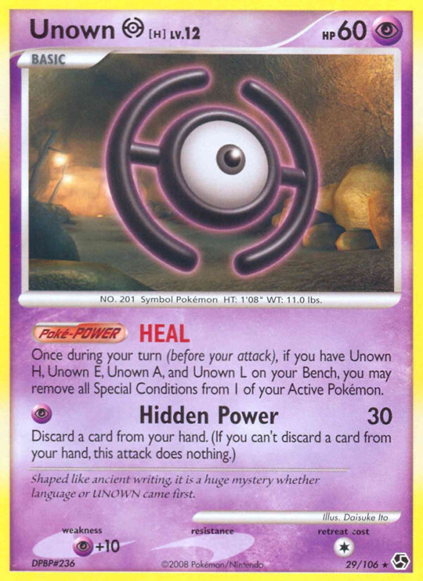 Unown H - 29/106 - Rare [dp4-29] [Reverse Holo]