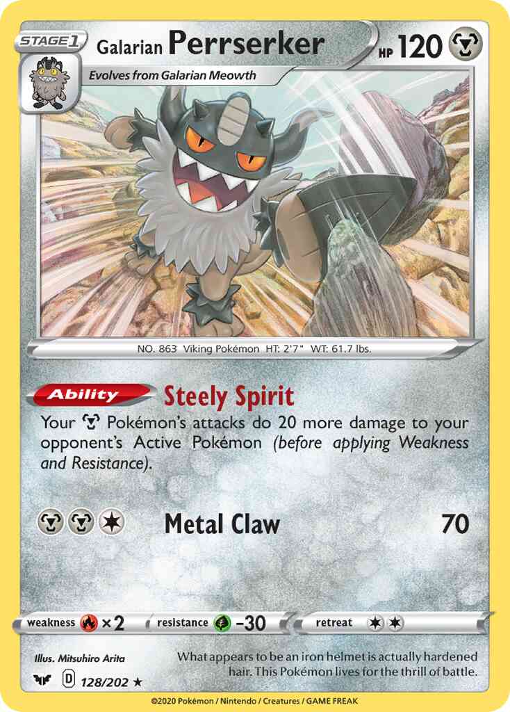 Galarian Perrserker - 128/202 - Rare Holo [swsh1-128] [Reverse Holo]
