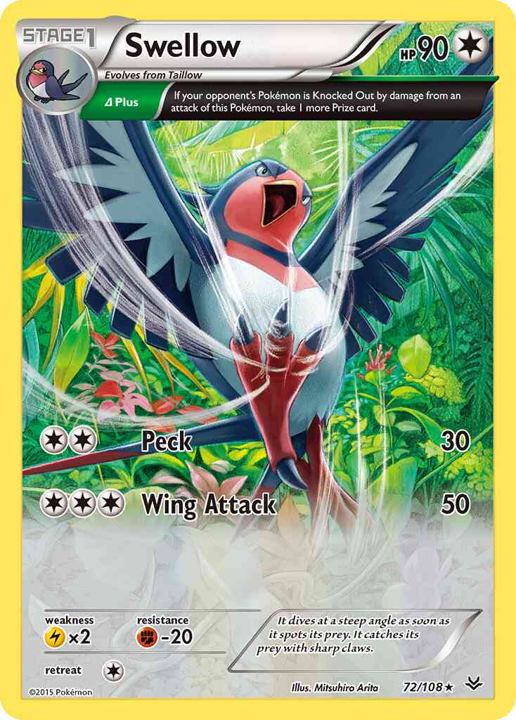 Swellow - 72/108 - Rare Holo [xy6-72] [Reverse Holo]