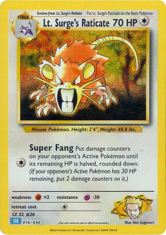 Lt. Surge's Raticate - 016/034 - Promo - CLB [tcgc-CLB016] [Holo]