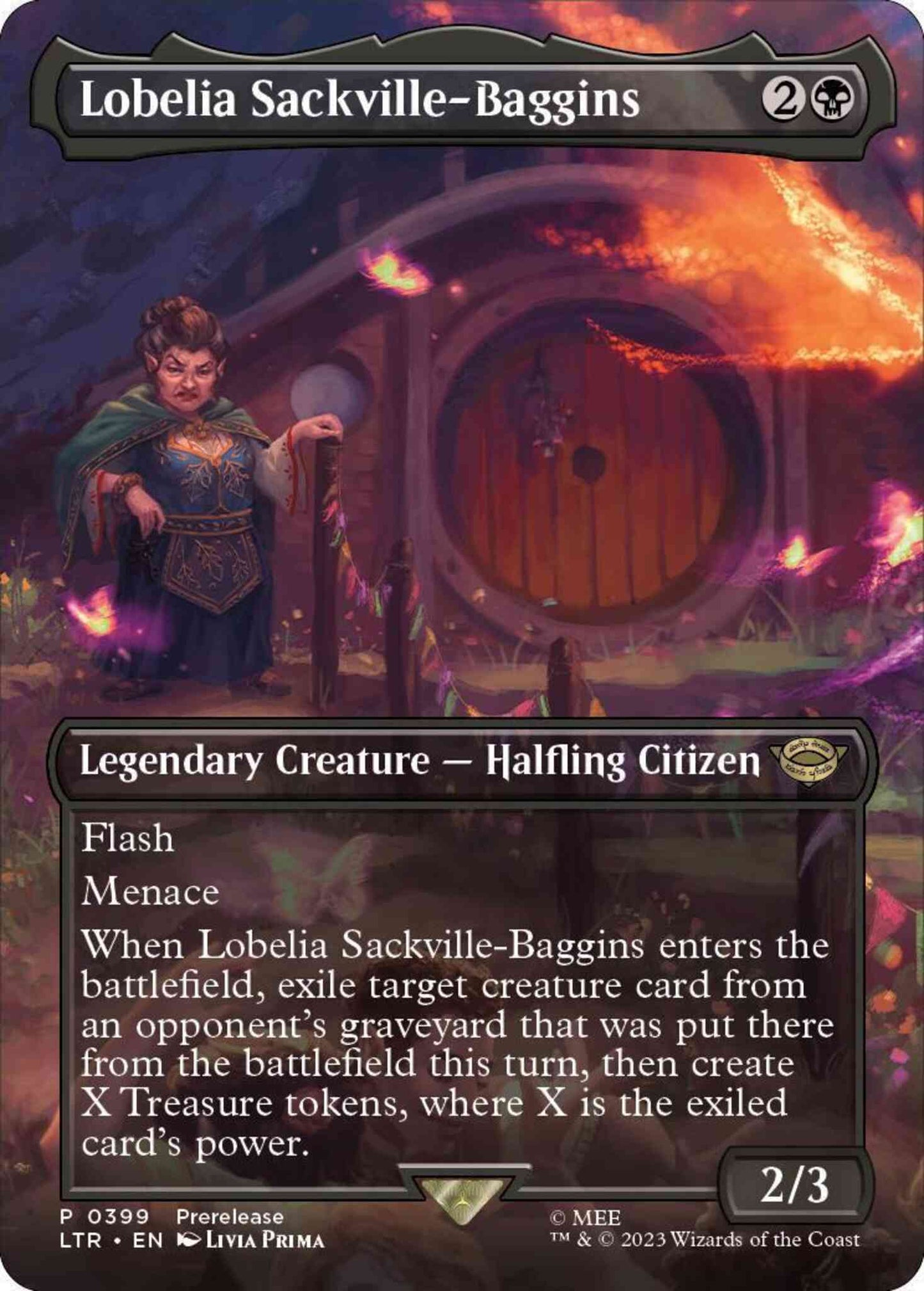 Lobelia Sackville-Baggins [399] [Borderless] [Prerelease] [The Lord of the Rings: Tales of Middle-earth] [Non-Foil]