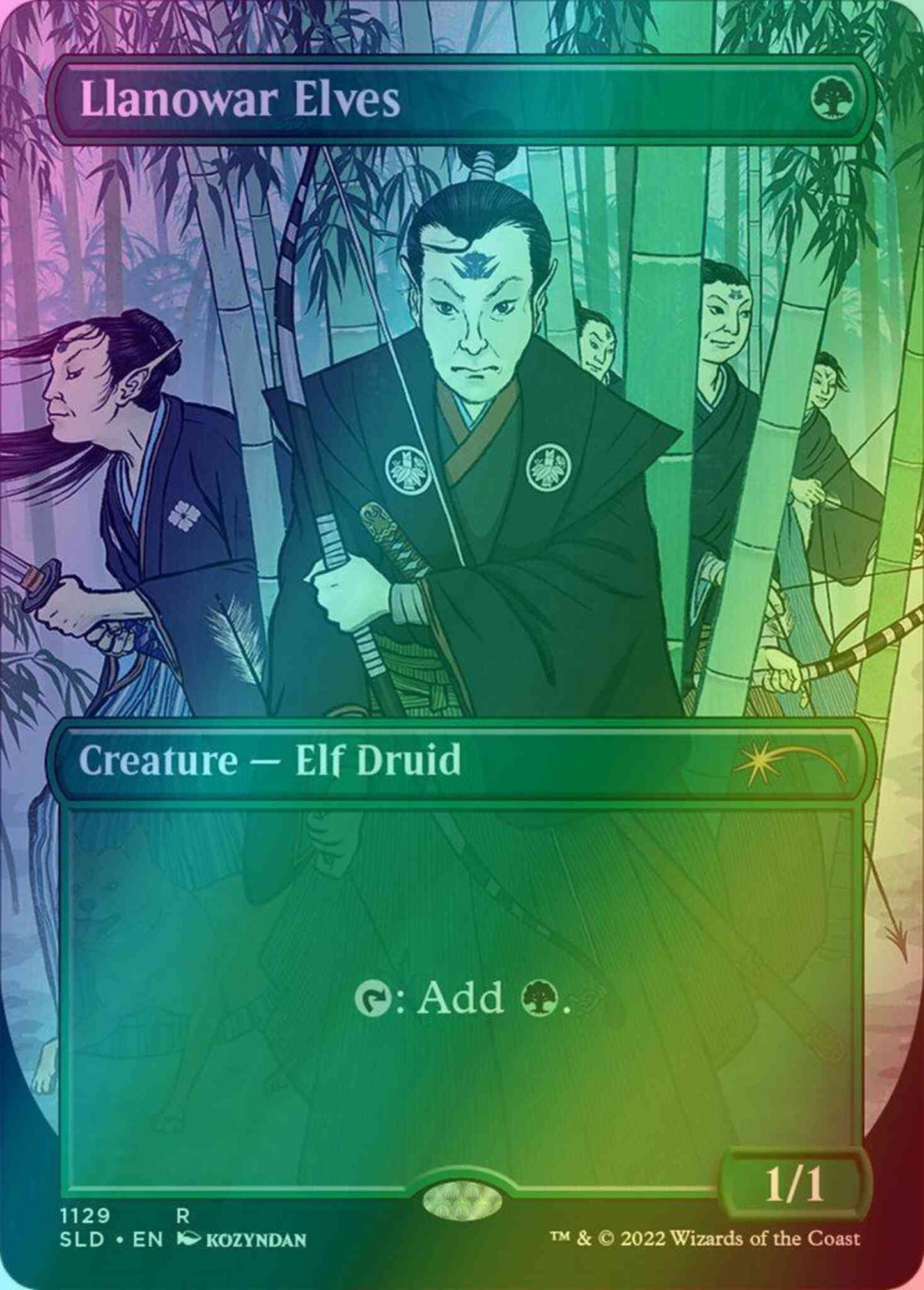 Llanowar Elves [1129] [Borderless] [Kozyndan: Another Story] [Secret Lair Drop] [Foil]