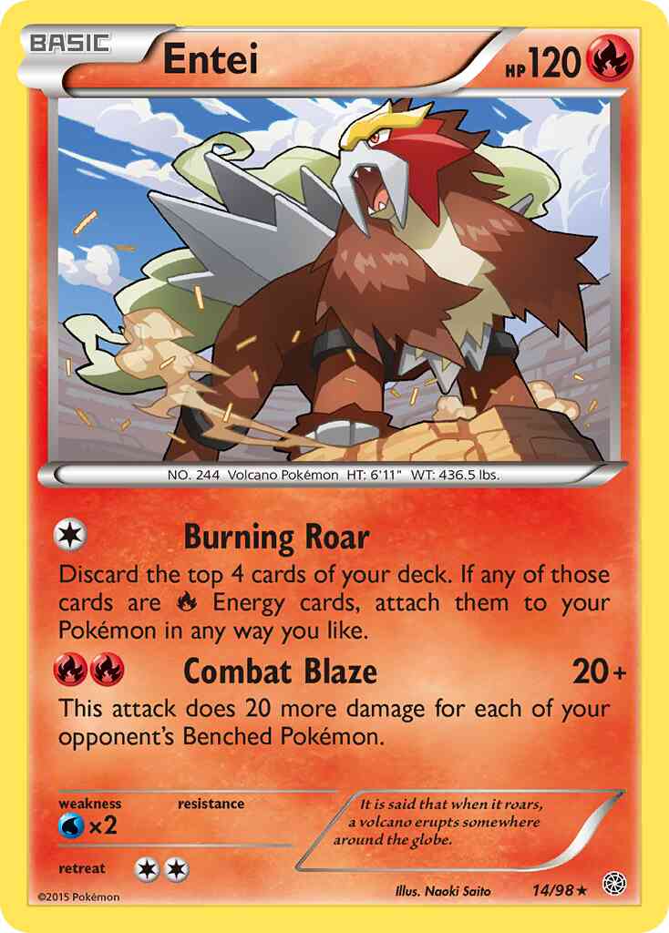 Entei - 14/98 - Rare [xy7-14] [Reverse Holo]