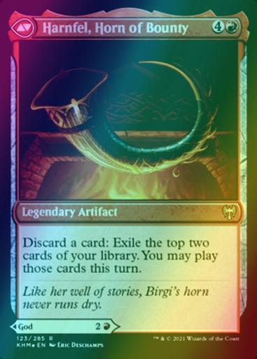 Birgi, God of Storytelling // Harnfel, Horn of Bounty [Prerelease] [123s] [Kaldheim Promos] [Foil]