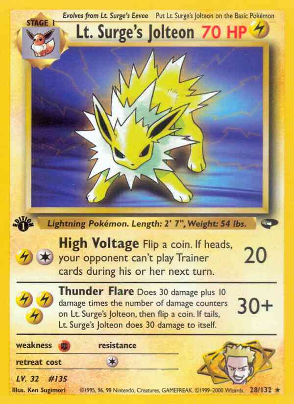Lt. Surge's Jolteon - 28/132 - Rare - 1st Edition [gym2-28] [Non-Holo]