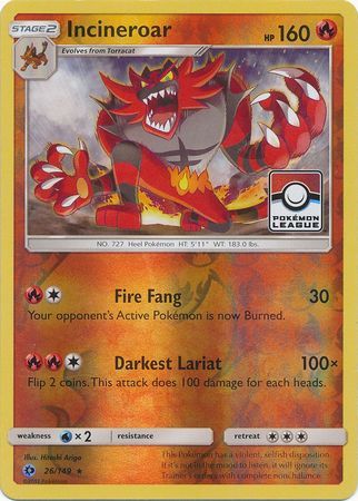 Incineroar - 26/149 - Pokemon League Promo [Reverse Holo]