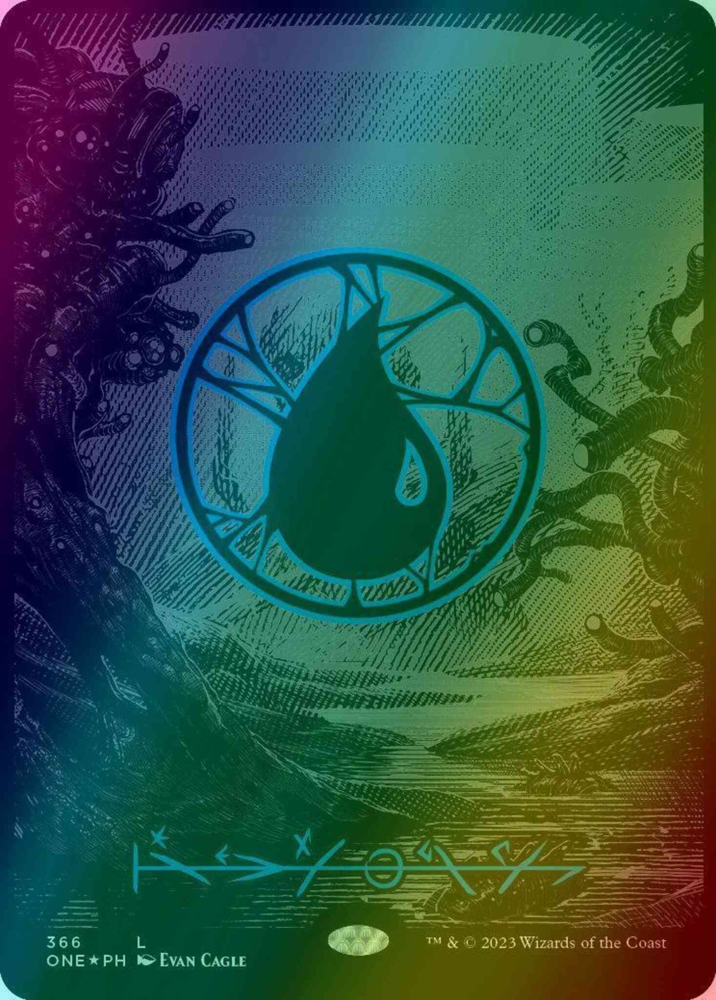 Island - Phyrexian [366] [Full Art] [Phyrexia: All Will Be One] [Oil Slick Foil]