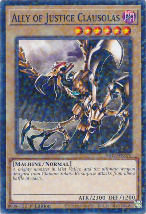 Ally of Justice Clausolas - HAC1-EN076 - Duel Terminal Normal Parallel Rare - 1st Edition