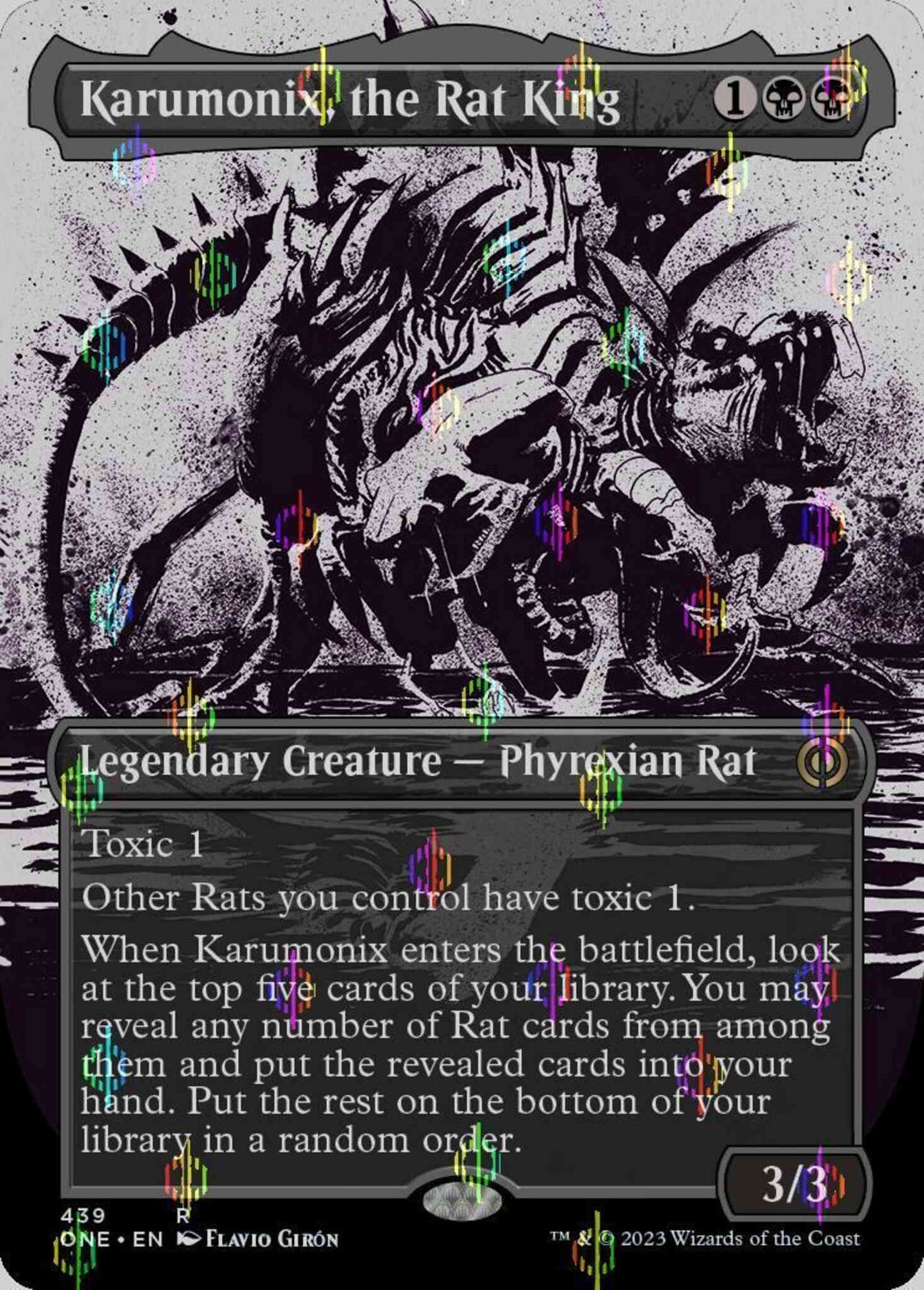 Karumonix, the Rat King [439] [Borderless] [Ichor] [Phyrexia: All Will Be One] [Compleat Foil]
