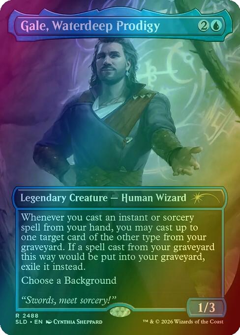 Gale, Waterdeep Prodigy [2488] [Borderless] [D&D: Gale's Ambition] [Secret Lair Drop] [Foil]