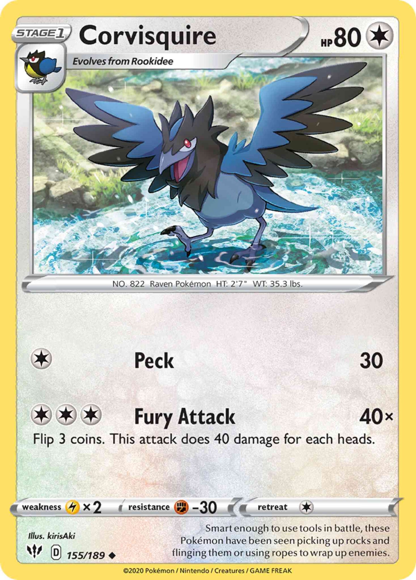 Corvisquire - 155/189 - Uncommon [swsh3-155] [Reverse Holo]