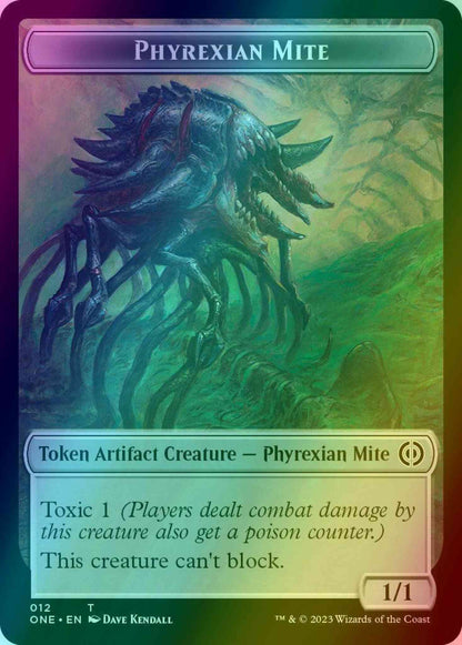 Phyrexian Mite Token (12) // Rebel Token (05) [Phyrexia: All Will Be One: Tokens] [Foil]