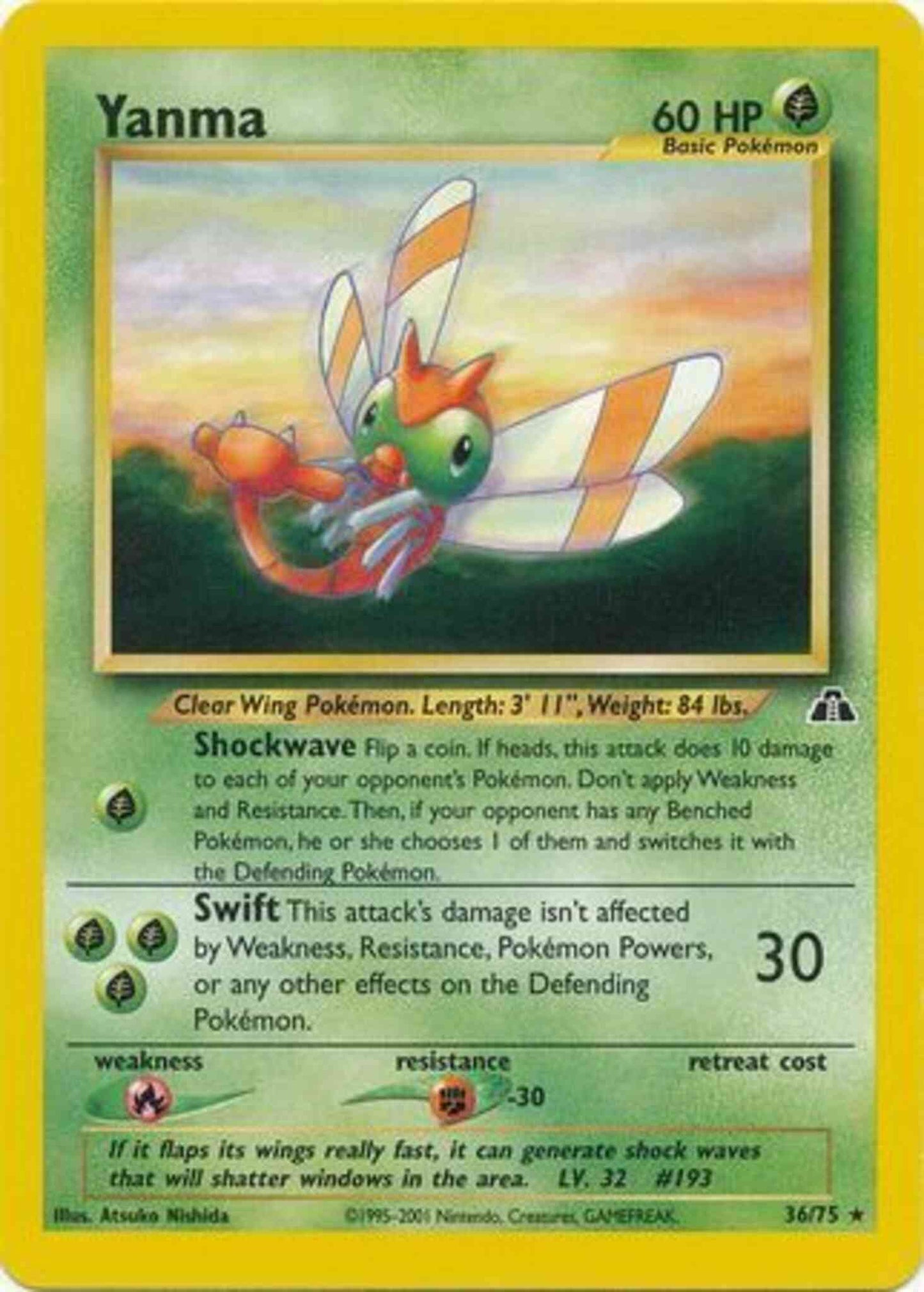 Yanma - 36/75 - Rare - Unlimited [neo2U-36] [Non-Holo]