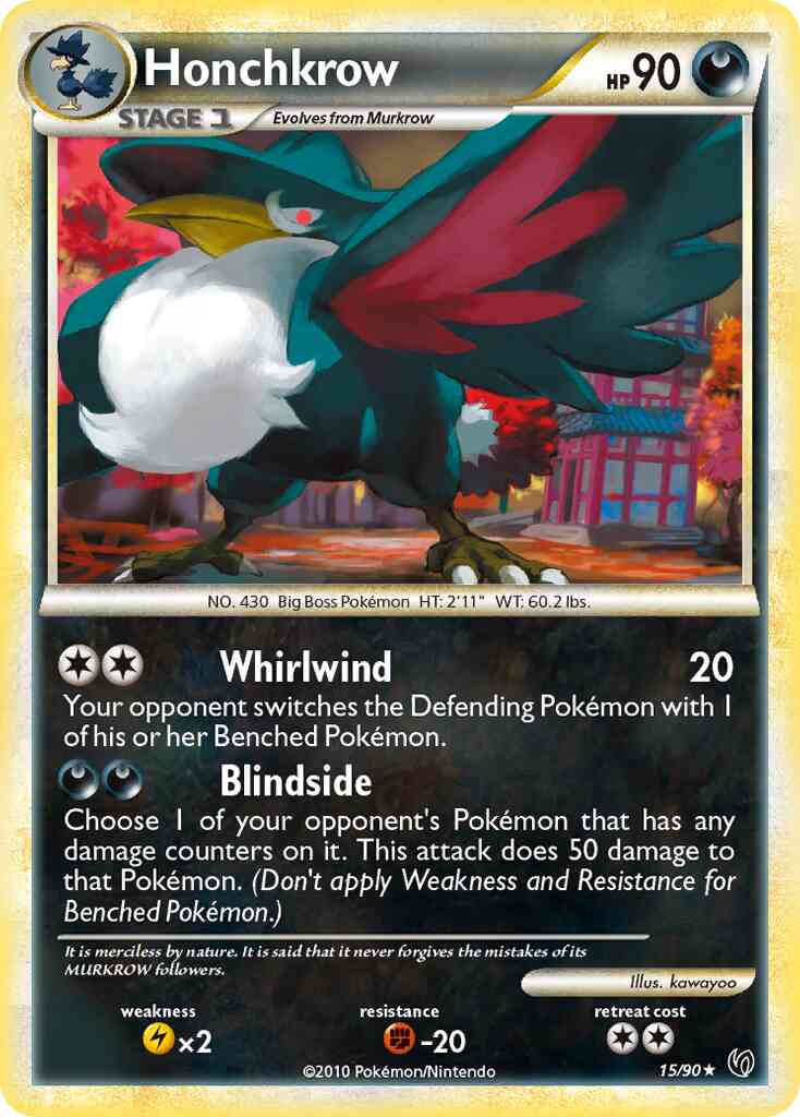 Honchkrow - 15/90 - Rare [hgss3-15] [Non-Holo]