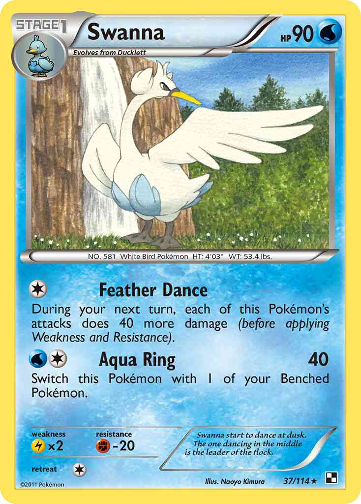 Swanna - 37/114 - Rare [bw1-37] [Reverse Holo]