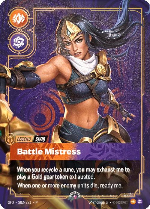 Battle Mistress (Sivir) (Metal) (Prize Wall) - 203/221 [Riftbound Organized Play Promotional Cards] [Non-Foil]