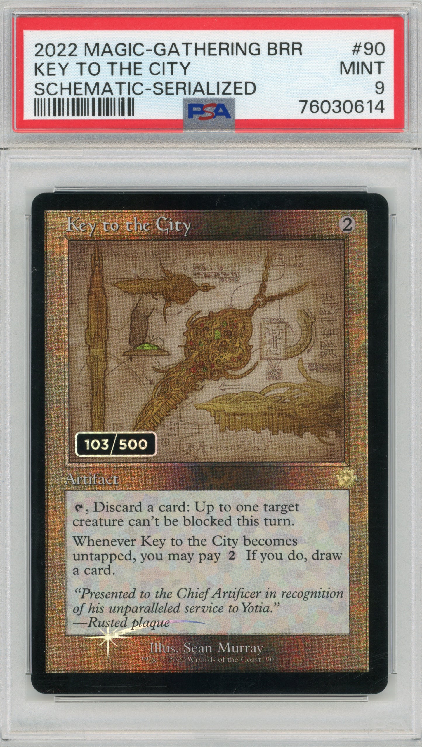 Key to the City — Serial Numbered|103/500|PSA 9|Retro Frame|Schematic|Foil — ID 18209