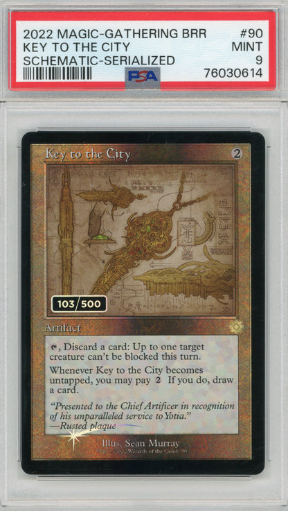 Key to the City — Serial Numbered|103/500|PSA 9|Retro Frame|Schematic|Foil — ID 18209