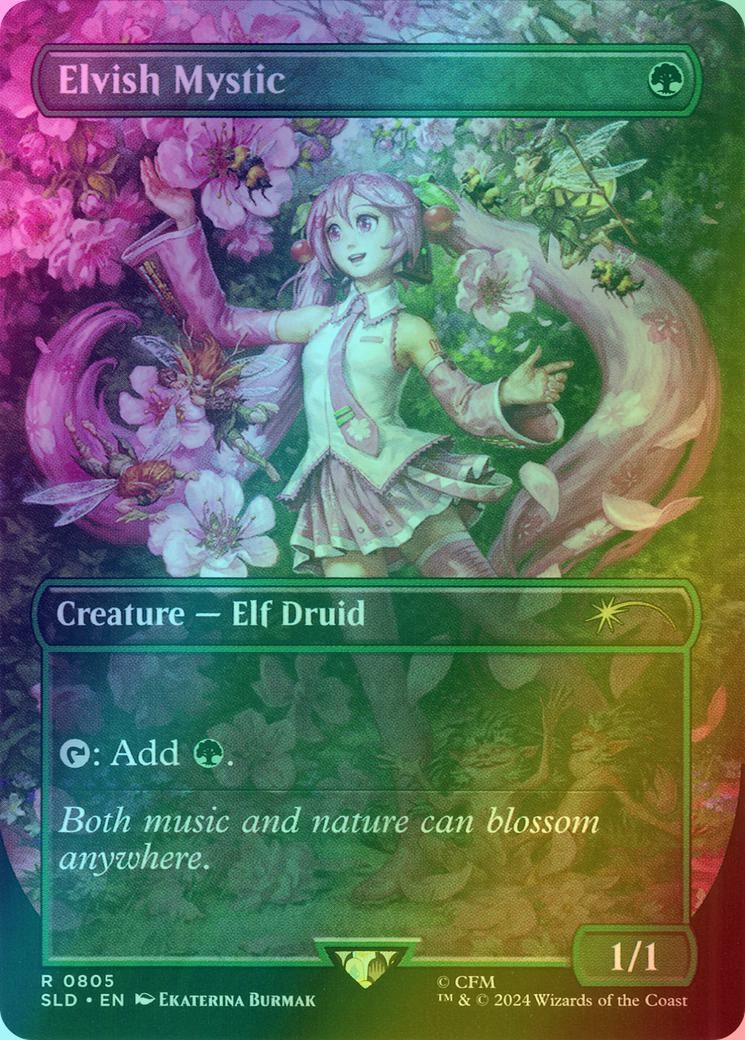 Elvish Mystic [0805] [Borderless] [Hatsune Miku: Sakura Superstar] [Secret Lair Drop] [Foil]
