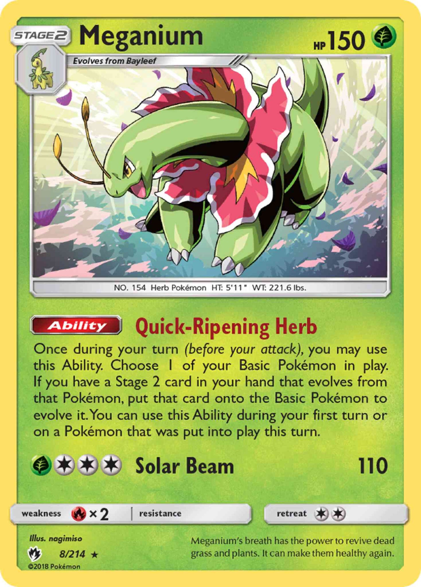 Meganium - 8/214 - Rare Holo [sm8-8] [Reverse Holo]