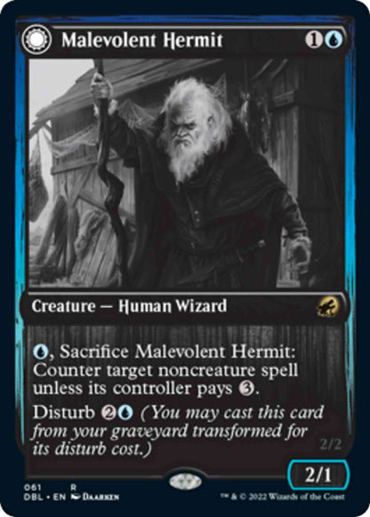 Malevolent Hermit // Benevolent Geist [61] [Innistrad: Double Feature] [Non-Foil]