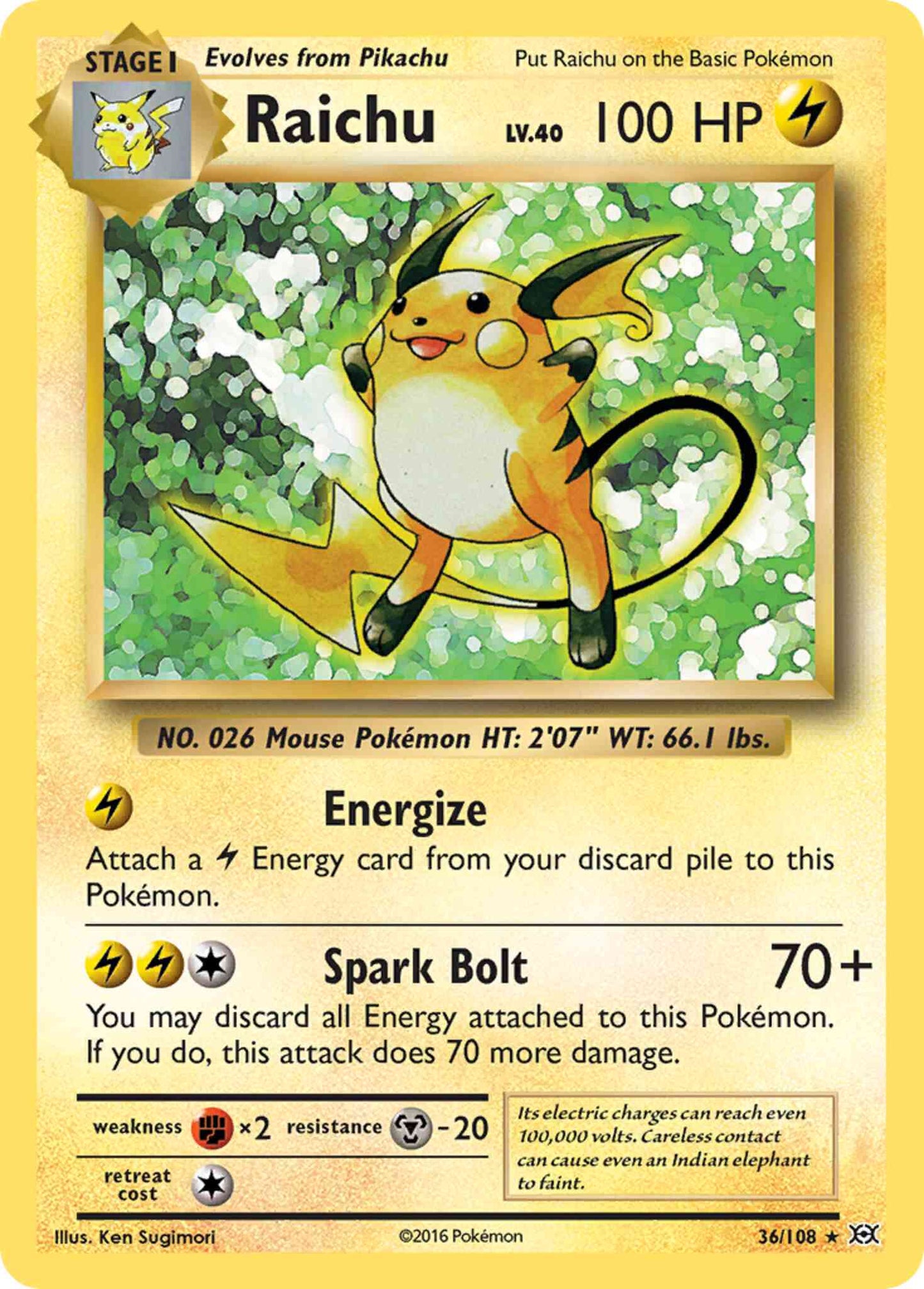 Raichu - 36/108 - Rare Holo [xy12-36] [Reverse Holo]