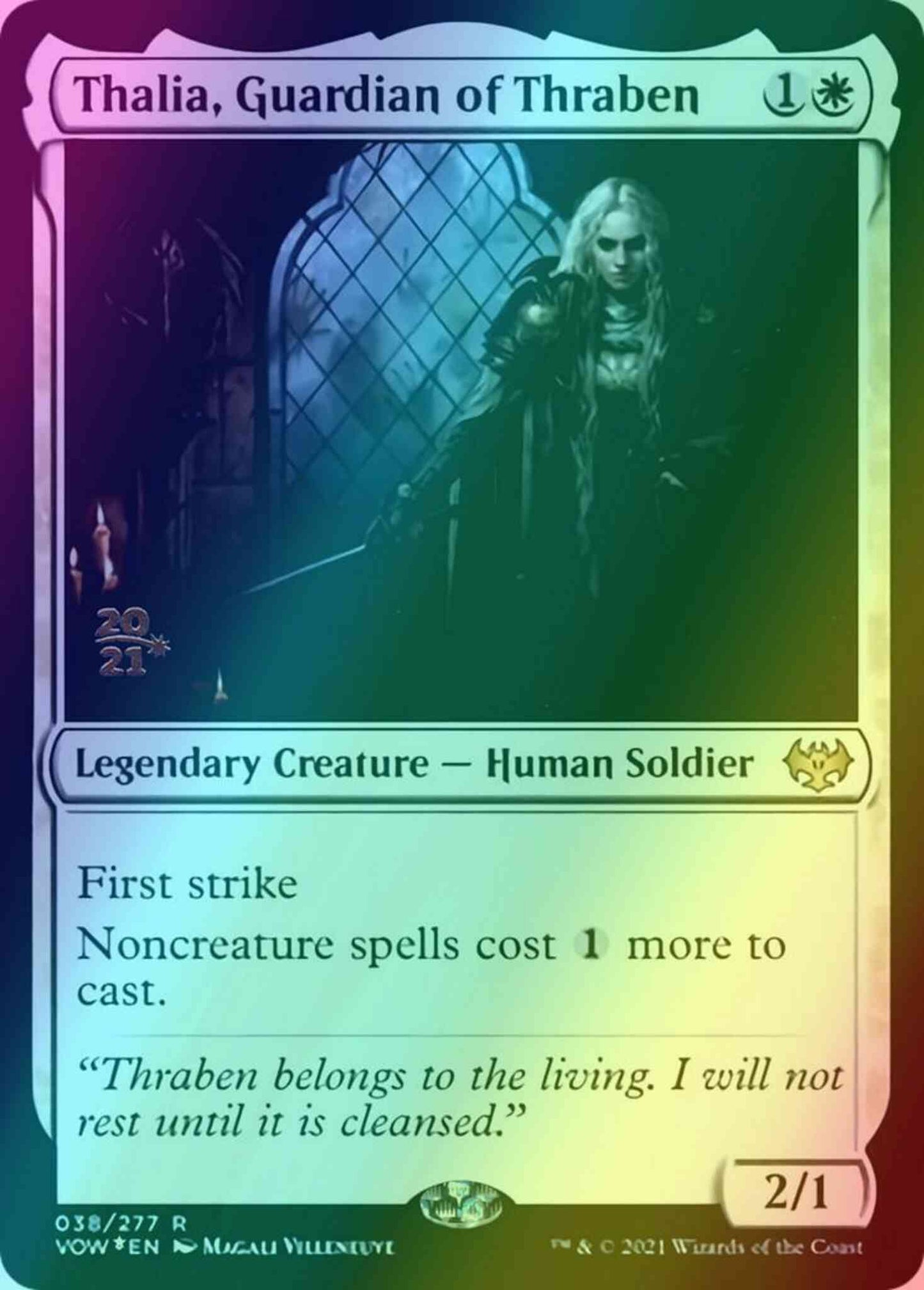 Thalia, Guardian of Thraben [Prerelease] [38s] [Innistrad: Crimson Vow: Promos] [Foil]