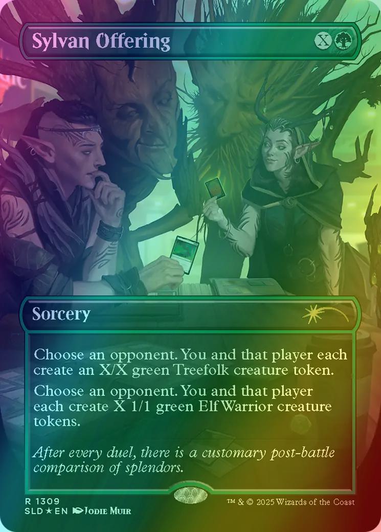 Sylvan Offering [1309] [Borderless] [MagicCon: The Gathering] [Secret Lair Drop] [Rainbow Foil]
